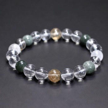 [高品質+]インド/マニハール産ヒマラヤ水晶ブレスレット（約9.5mm玉・特選ミックスタイプ）(MHMH-BR0956IS)