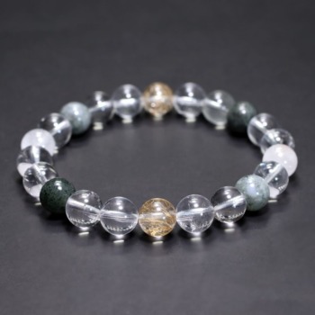[高品質+]インド/マニハール産ヒマラヤ水晶ブレスレット（約9.5mm玉・特選ミックスタイプ）(MHMH-BR0957IS)