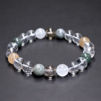 [高品質]インド/マニハール産ヒマラヤ水晶ブレスレット（約9.5mm玉・特選ミックスタイプ）(MHMH-BR0958IS)