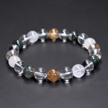 [高品質++]インド/マニハール産ヒマラヤ水晶ブレスレット（約9.5mm玉・特選ミックスタイプ）(MHMH-BR0959IS)