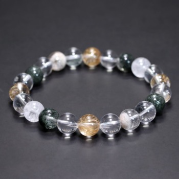 [高品質++]インド/マニハール産ヒマラヤ水晶ブレスレット（約9.5mm玉・特選ミックスタイプ）(MHMH-BR0960IS)