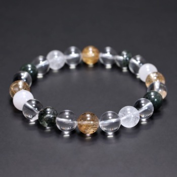 [高品質++]インド/マニハール産ヒマラヤ水晶ブレスレット（約9.5mm玉・特選ミックスタイプ／ほぼトップ品質！）(MHMH-BR0961IS)