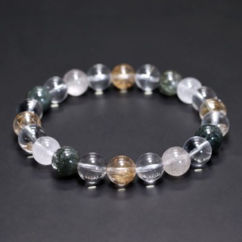 [トップクォリティ]インド/マニハール産ヒマラヤ水晶ブレスレット（約9.5mm玉・特選ミックスタイプ）(MHMH-BR0962IS)