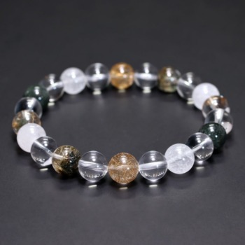 [高品質++]インド/マニハール産ヒマラヤ水晶ブレスレット（約9.5mm玉・特選ミックスタイプ／ほぼトップ品質！）(MHMH-BR0963IS)