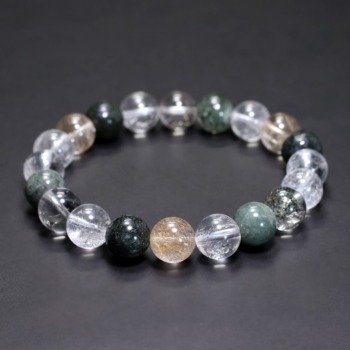 [高品質]インド/マニハール産ヒマラヤ水晶ブレスレット（約10mm玉・特選ミックスタイプ）(MHMH-BR1001IS)