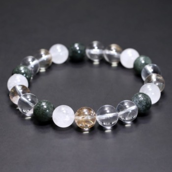 [高品質++]インド/マニハール産ヒマラヤ水晶ブレスレット（約10mm玉・特選ミックスタイプ）(MHMH-BR1002IS)