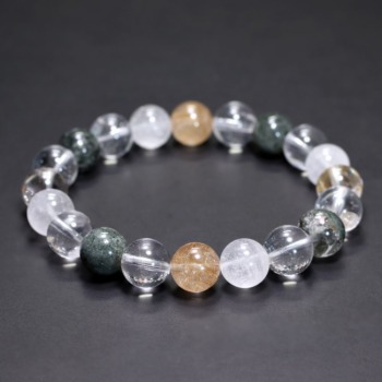 [高品質+]インド/マニハール産ヒマラヤ水晶ブレスレット（約10.5mm玉・特選ミックスタイプ）(MHMH-BR1053IS)