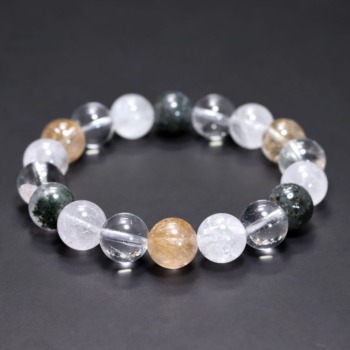 [高品質+]インド/マニハール産ヒマラヤ水晶ブレスレット（約10.5mm玉・特選ミックスタイプ）(MHMH-BR1054IS)