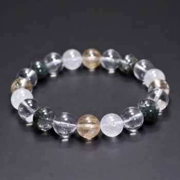 [高品質++]インド/マニハール産ヒマラヤ水晶ブレスレット（約10.5mm玉・特選ミックスタイプ）(MHMH-BR1055IS)