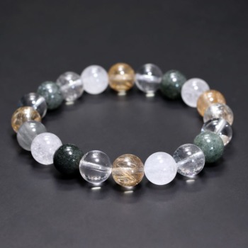 [高品質++]インド/マニハール産ヒマラヤ水晶ブレスレット（約10.5mm玉・特選ミックスタイプ）(MHMH-BR1056IS)