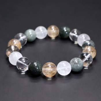 [高品質++]インド/マニハール産ヒマラヤ水晶ブレスレット（約11.5mm玉・特選ミックスタイプ）(MHMH-BR1151IS)