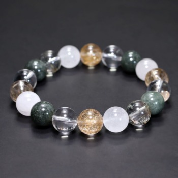 [トップクォリティ]インド/マニハール産ヒマラヤ水晶ブレスレット（約11.5mm玉・特選ミックスタイプ）(MHMH-BR1152IS)