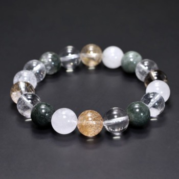 [高品質++]インド/マニハール産ヒマラヤ水晶ブレスレット（約12mm玉・特選ミックスタイプ）(MHMH-BR1201IS)