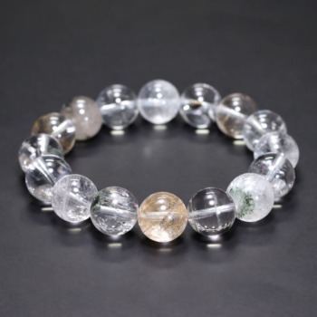 [特別価格/3A+]インド/マニハール産ヒマラヤ水晶ブレスレット（約13mm玉・特選ミックスタイプ）(MHMH-BR1303IS)
