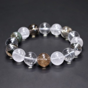 [高品質+]インド/マニハール産ヒマラヤ水晶ブレスレット（約13mm玉・特選ミックスタイプ）(MHMH-BR1304IS)
