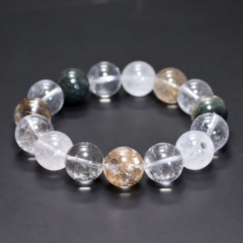 [3A++]インド/マニハール産ヒマラヤ水晶ブレスレット（約13.5mm玉・特選ミックスタイプ）(MHMH-BR1351IS)