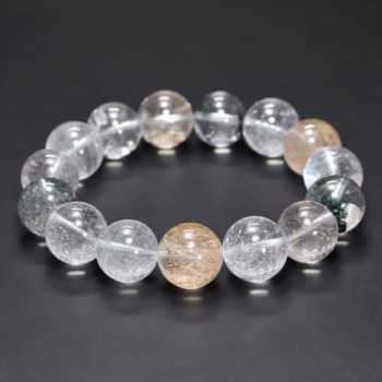 [高品質]インド/マニハール産ヒマラヤ水晶ブレスレット（約15mm玉・特選ミックスタイプ／シュワシュワクリア）(MHMH-BR1502IS)
