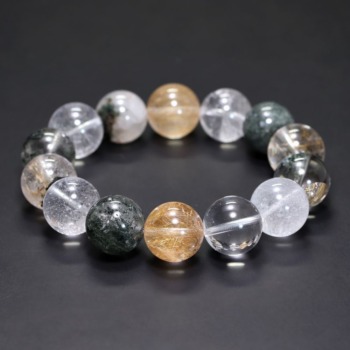 [高品質+]インド/マニハール産ヒマラヤ水晶ブレスレット（約15mm玉・特選ミックスタイプ）(MHMH-BR1503IS)