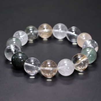 [高品質]インド/マニハール産ヒマラヤ水晶ブレスレット（約15.5mm玉・特選ミックスタイプ）(MHMH-BR1551IS)