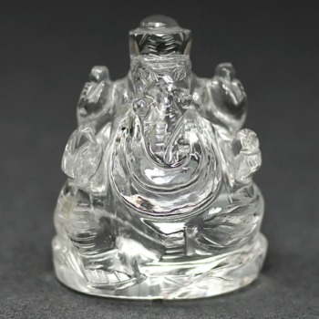 [高品質++]インド/マニハール産ヒマラヤ水晶ガネーシャ像（高さ約3.4cm/ミニサイズ）(MHQZ-GN0253IS)