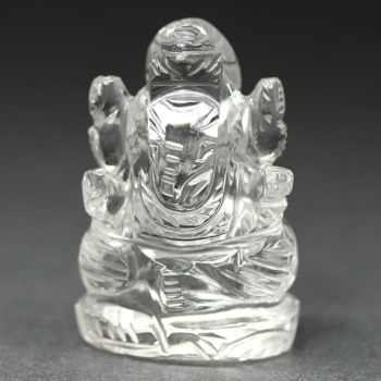 [高品質++]インド/マニハール産ヒマラヤ水晶ガネーシャ像（高さ約4.3cm/小さめサイズ）(MHQZ-GN0309IS)