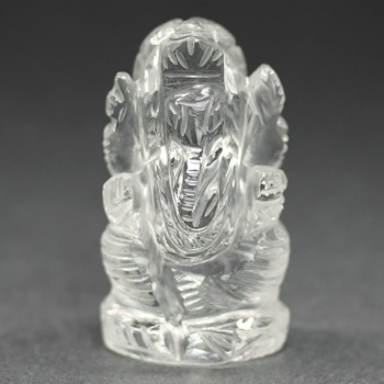 [高品質++]インド/マニハール産ヒマラヤ水晶ガネーシャ像（高さ約4.7cm/小さめサイズ）(MHQZ-GN0351IS)