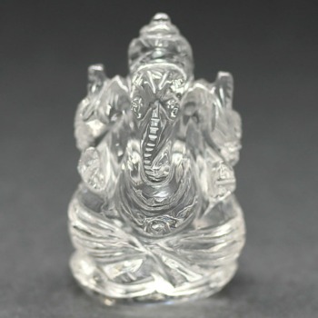 [高品質++]インド/マニハール産ヒマラヤ水晶ガネーシャ像（高さ約4.8cm/小さめサイズ）(MHQZ-GN0441IS)