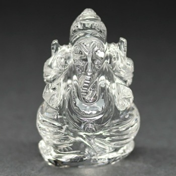 [高品質++]インド/マニハール産ヒマラヤ水晶ガネーシャ像（高さ約4.8cm/小さめサイズ）(MHQZ-GN0473IS)