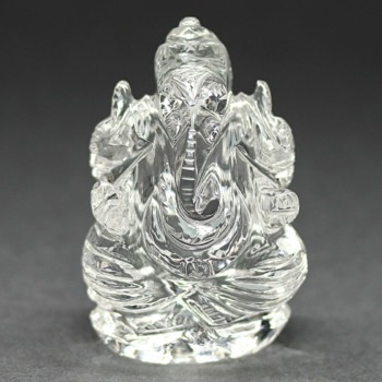 [高品質++]インド/マニハール産ヒマラヤ水晶ガネーシャ像（高さ約5.2cm/小さめサイズ）(MHQZ-GN0569IS)
