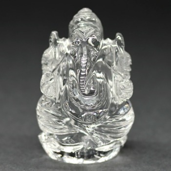 [高品質++]インド/マニハール産ヒマラヤ水晶ガネーシャ像（高さ約5.1cm/小さめサイズ）(MHQZ-GN0612IS)