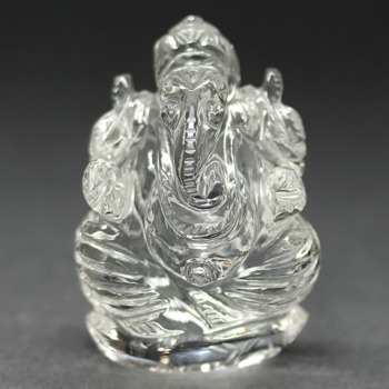 [高品質++]インド/マニハール産ヒマラヤ水晶ガネーシャ像（高さ約5.1cm/程よい小型サイズ）(MHQZ-GN0663IS)