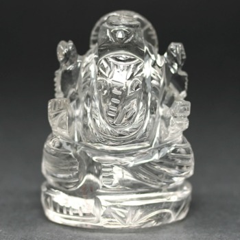 [高品質++]インド/マニハール産ヒマラヤ水晶ガネーシャ像（高さ約5.5cm/程よい小型サイズ）(MHQZ-GN0706IS)