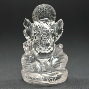[高品質++]インド/マニハール産ヒマラヤ水晶ガネーシャ像（高さ約6.3cm/程よい小型サイズ）(MHQZ-GN0714IS)