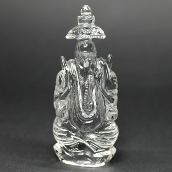 [特別価格/高品質++]インド/マニハール産ヒマラヤ水晶ガネーシャ像（高さ約8.1cm/手のひらサイズ）(MHQZ-GN0828IS)