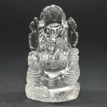 [高品質++]インド/マニハール産ヒマラヤ水晶ガネーシャ像（高さ約6.4cm/手のひらサイズ）(MHQZ-GN0906IS)
