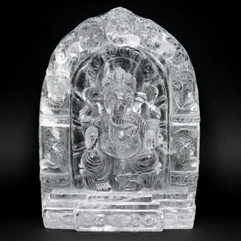 [希少大型/高品質++]インド/マニハール産ヒマラヤ水晶ガネーシャ像（高さ約18.7cm、重量1.87kg）★現物動画あり(MHQZ-GN18800IS)
