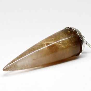 [特別価格]ブラジル産ルチルクォーツペンデュラム（ラウンドタイプ/全長約7.4cm・チェーン長さ約16cm）(MLUT-PD2802IS)