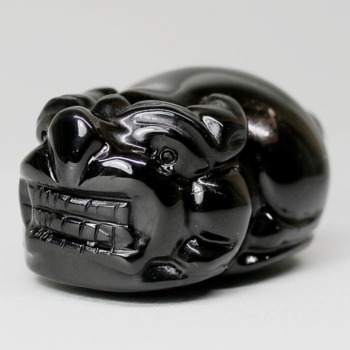 [中国/山東省産]モリオン彫刻/天然黒水晶（貔貅/ヒキュウ）(MOR-HK3801IS)