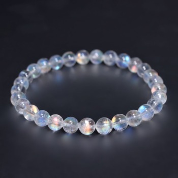 [高品質]別鉱床マダガスカル産ホワイトラブラドライトブレスレット/レインボームーンストーン（約6.5mm玉）(MWLB-BR0654IS)