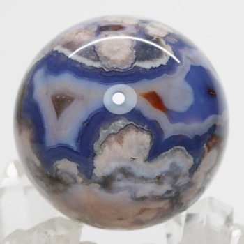 [天然無着色]インドネシア産パープルフラワー瑪瑙スフィア（丸玉直径約48.9mm）(PFAG-SP1534IS)