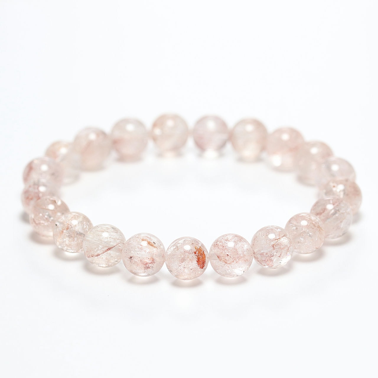ピンクヘマタイトクォーツクラスター 高品質]ピンククォーツブレスレット/ヘマタイトインクォーツ（約9mm玉