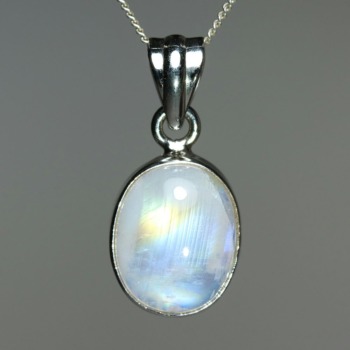 [高品質]ホワイトラブラドライトペンダントトップ/レインボームーンストーン（シルバー925・オーバル・シルバーカラー）(WTLA-PT009IS)