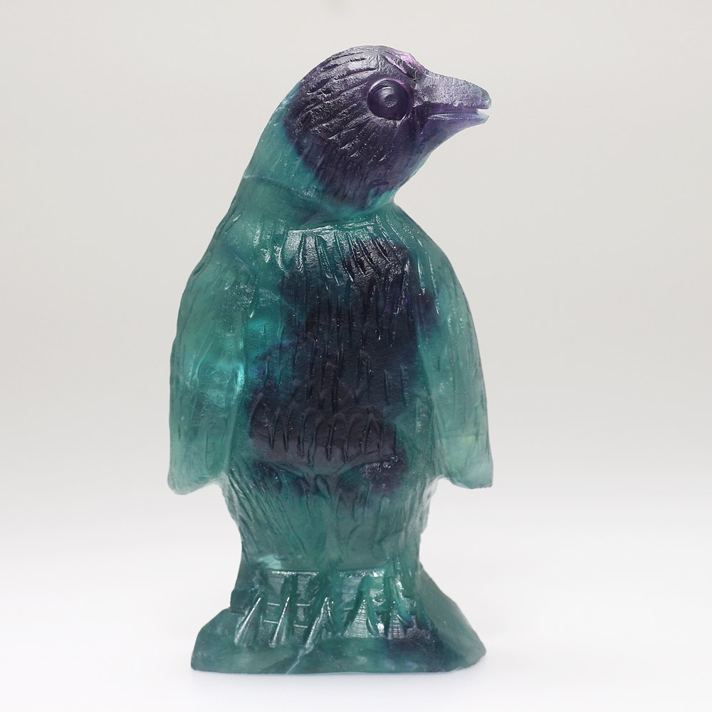 天然レインボーフローライト彫刻ペンギン（置物）