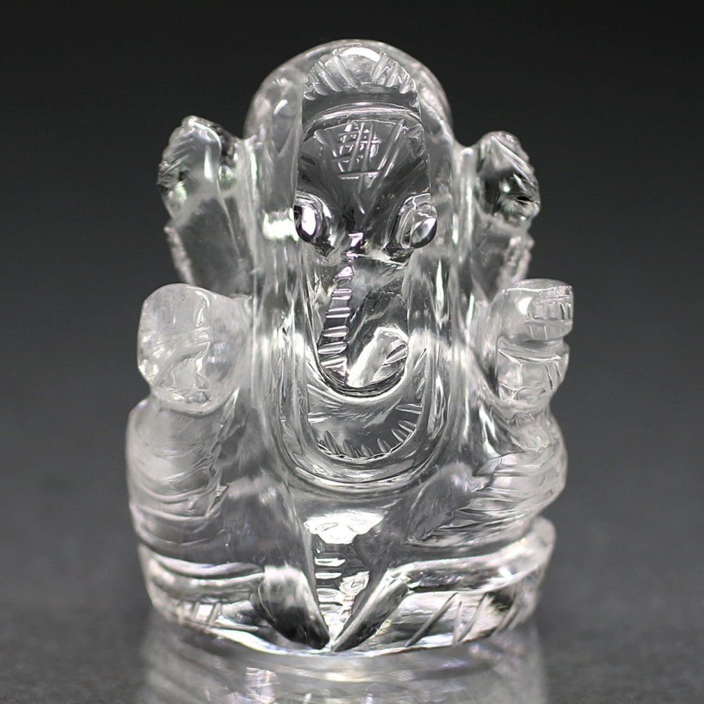 国内発送 ヒマラヤ水晶 ガネーシャ神 手彫り 彫刻 - ビーズ 