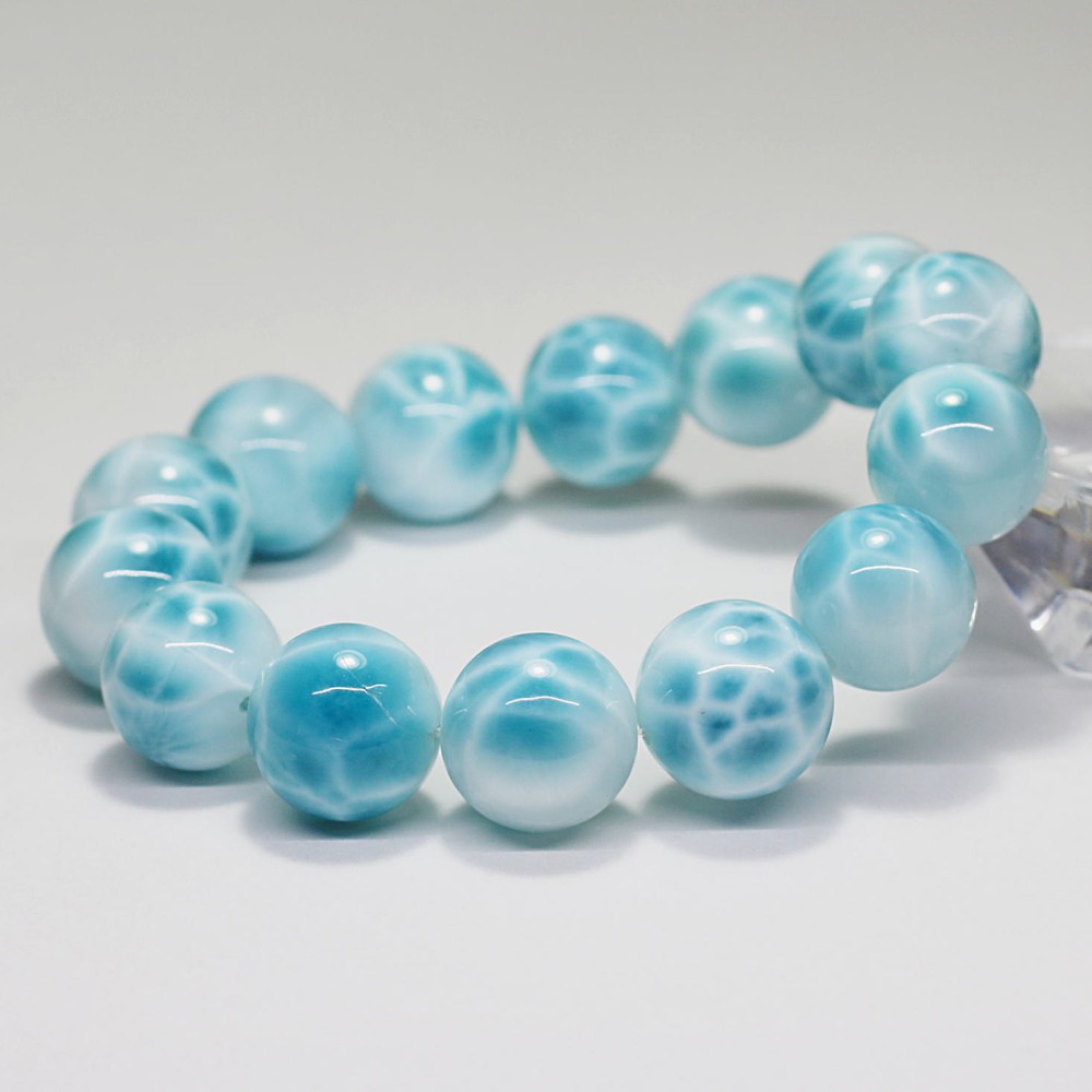 高品質++]ラリマーブレスレット（約14.5mm玉）(LARIMAR-HE1451IS 