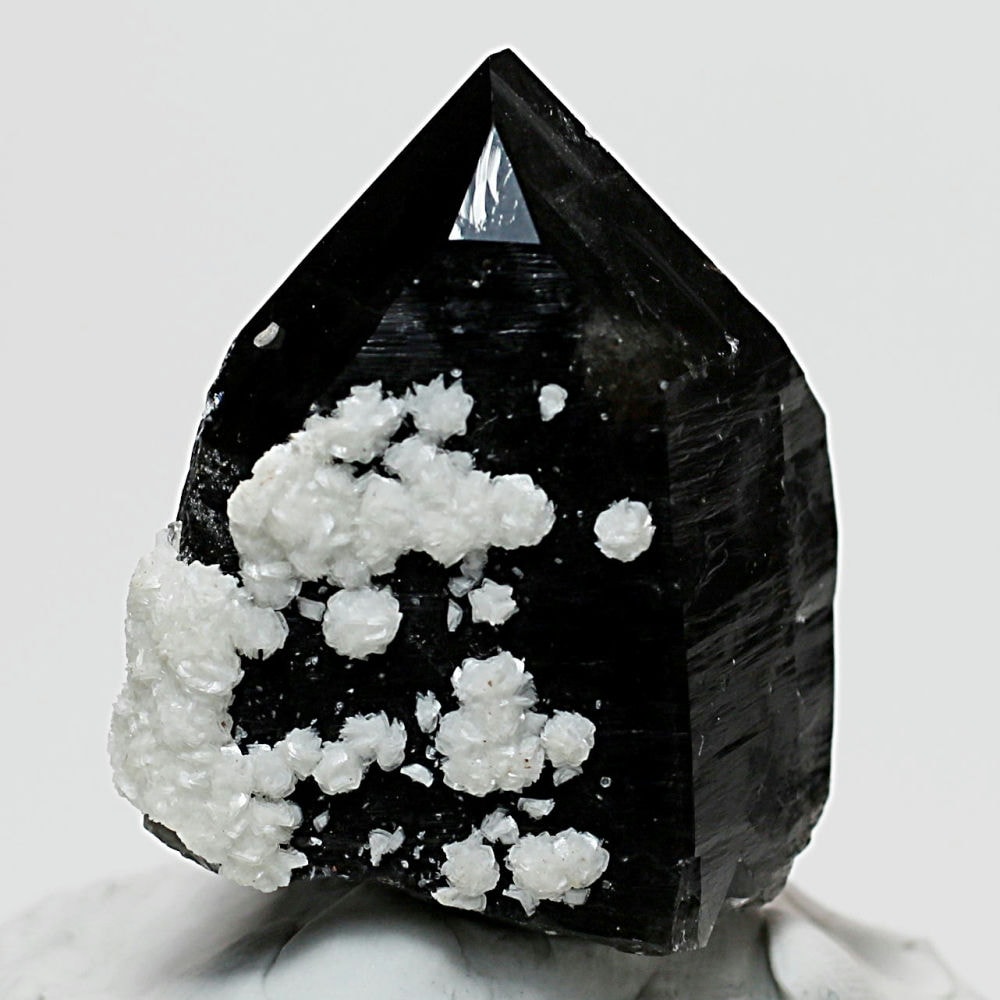 [山東省産]フラワーカルサイトオン天然モリオン原石（黒水晶ナチュラルポイント）