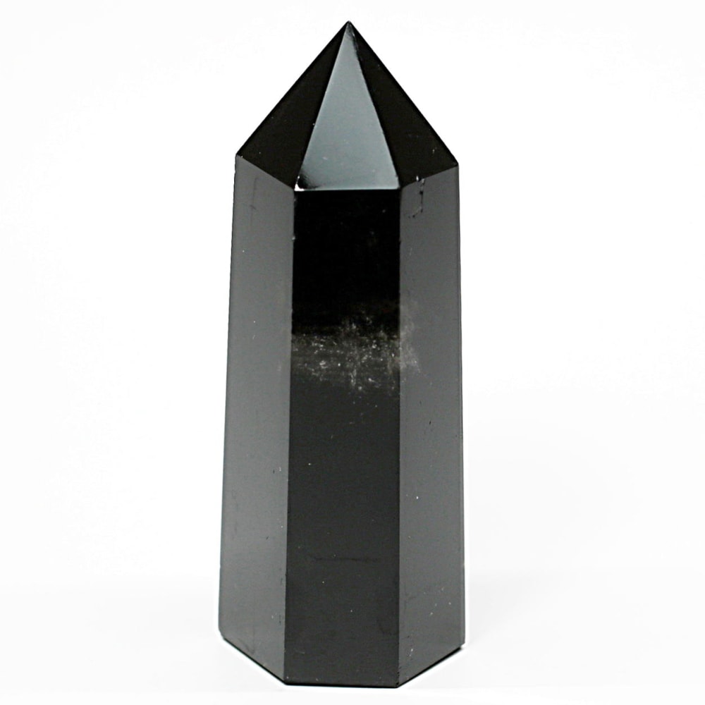 [山東省産]モリオンポリッシュポイント/黒水晶（高さ約82.3mm）