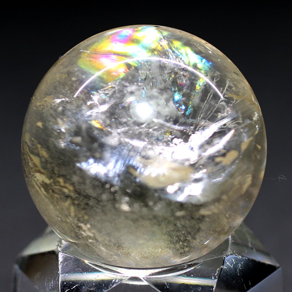 [高品質]レインボーシトリン水晶玉/アイリスクォーツスフィア（丸玉直径32.0mm）