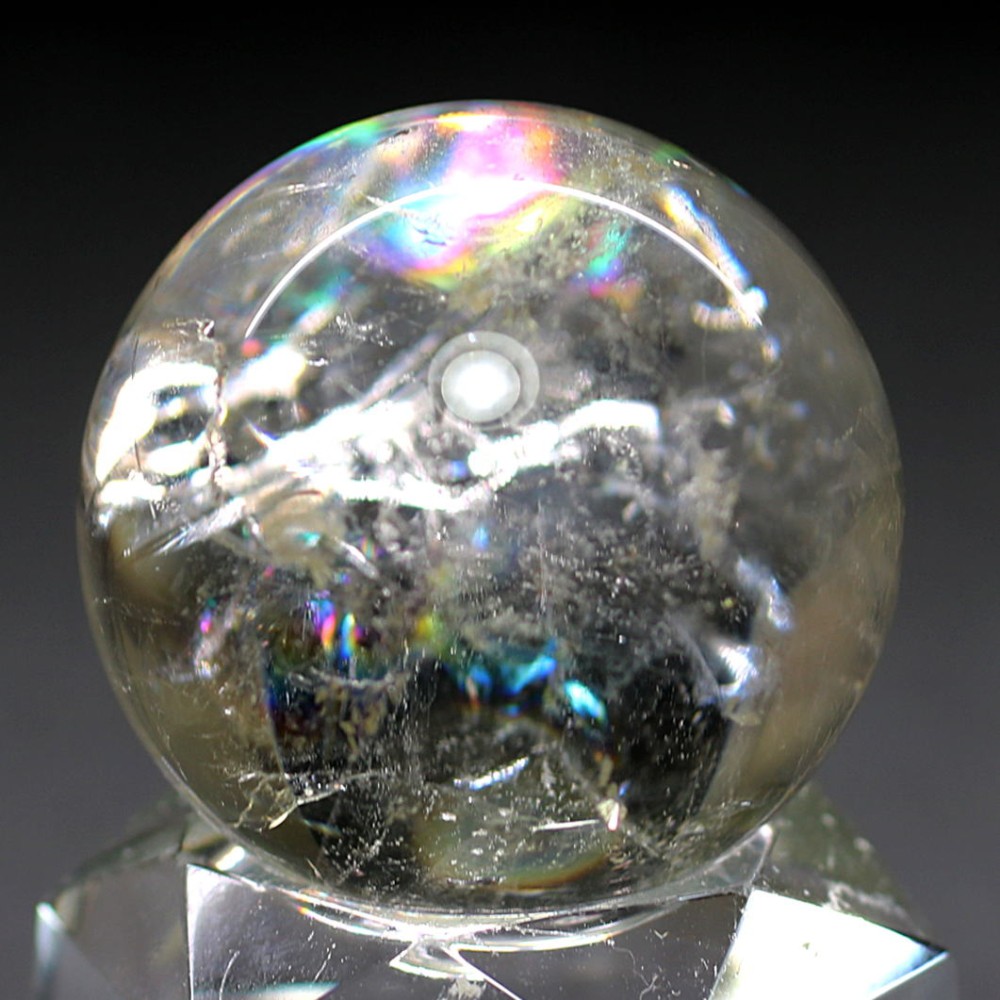 [高品質]レインボー水晶玉/アイリスクォーツスフィア（丸玉直径31.7mm）