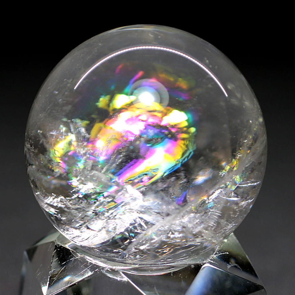 [高品質]レインボー水晶玉/アイリスクォーツスフィア（丸玉直径33.6mm）